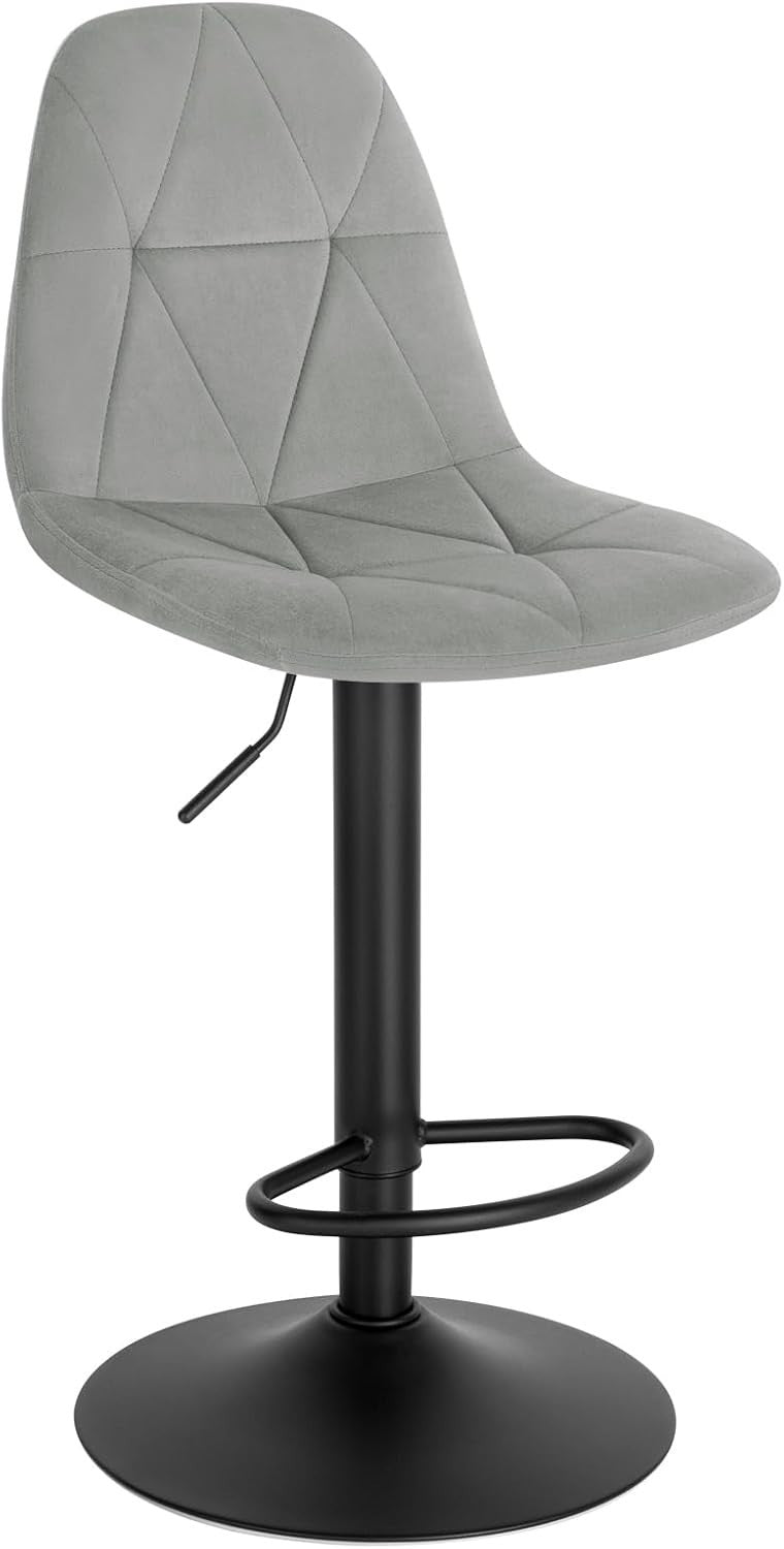 Adjustable Swivel Light Grey Velvet Bar Stool L-Shaped Seat 60-81cm