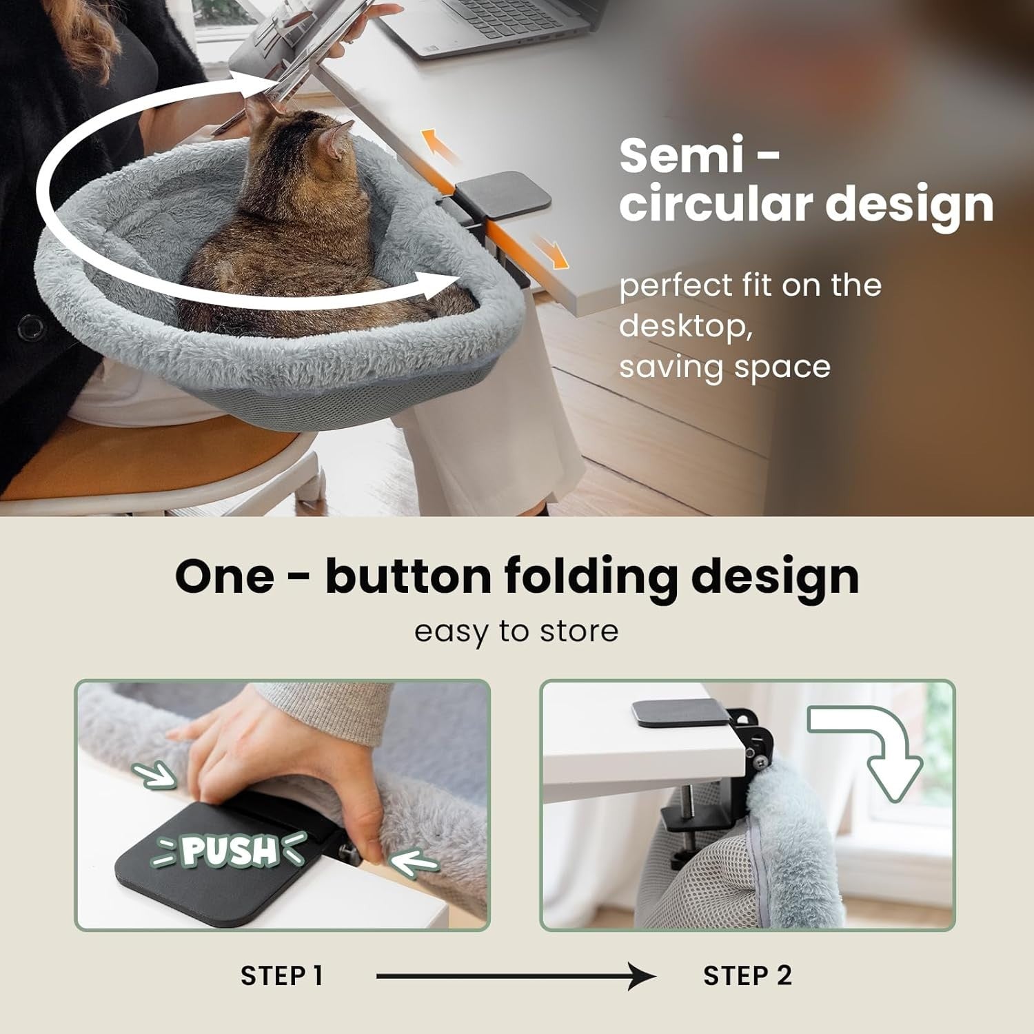 Foldable Desk Cat Bed Space Saving Cat Hammock Faux Fur Perch