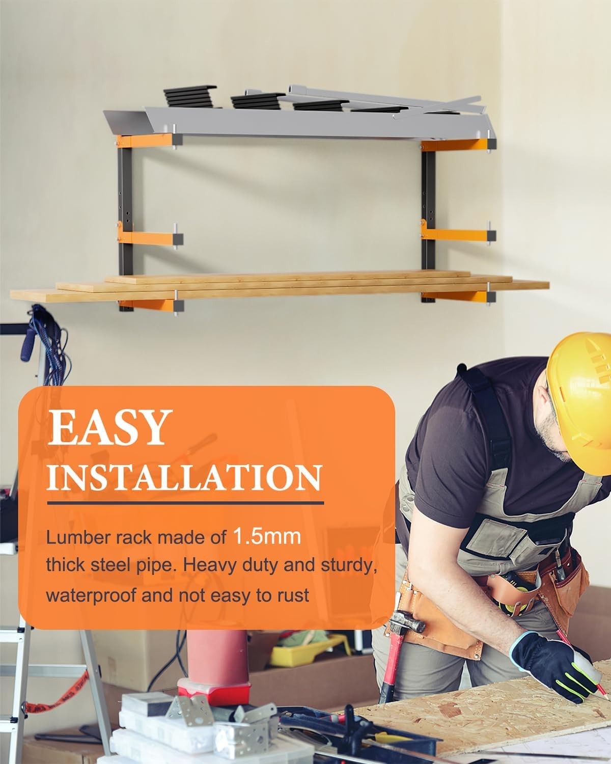 Wall-Mount Wood Storage Rack 2-Pack Black & Orange 61D x 40.6W x 61H cm