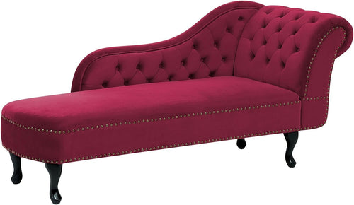 Velvet Chesterfield Chaise Lounge Right Hand Sofa Tufted Burgundy Seat