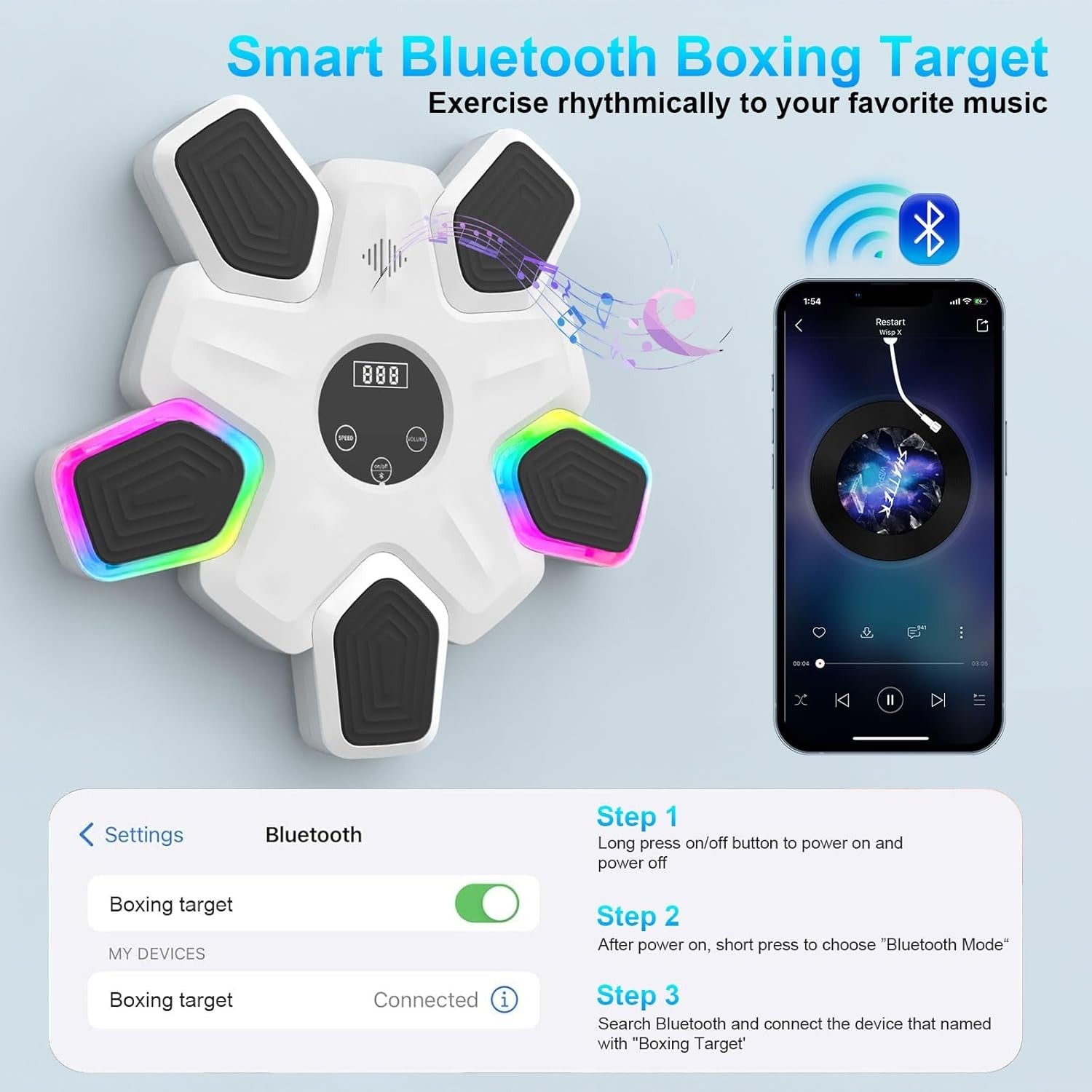 Music Boxing Machine Bluetooth LED Punch Pad Wall Mount Smart Home Trainer