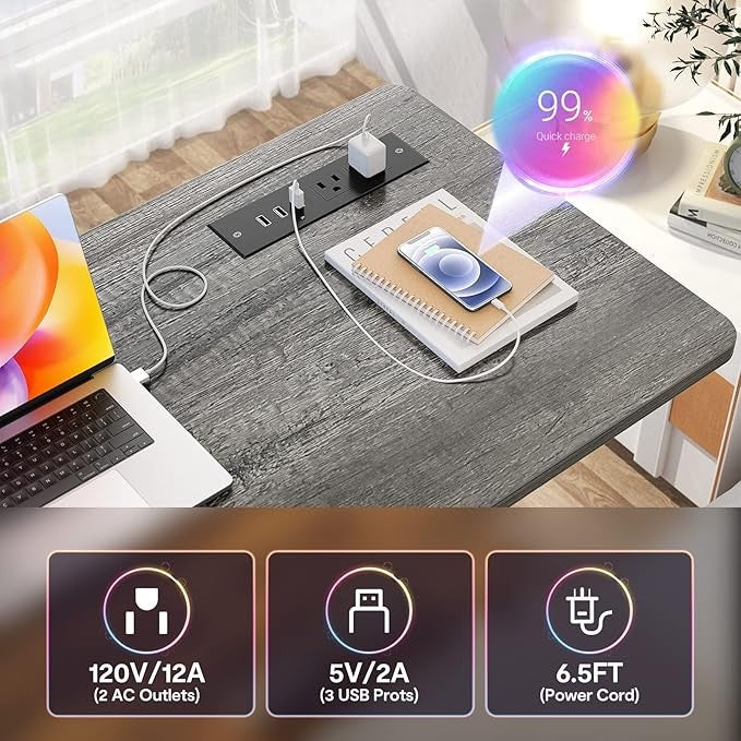 Rolling Standing Desk Adjustable Height with Power USB C-Shaped Mobile Table