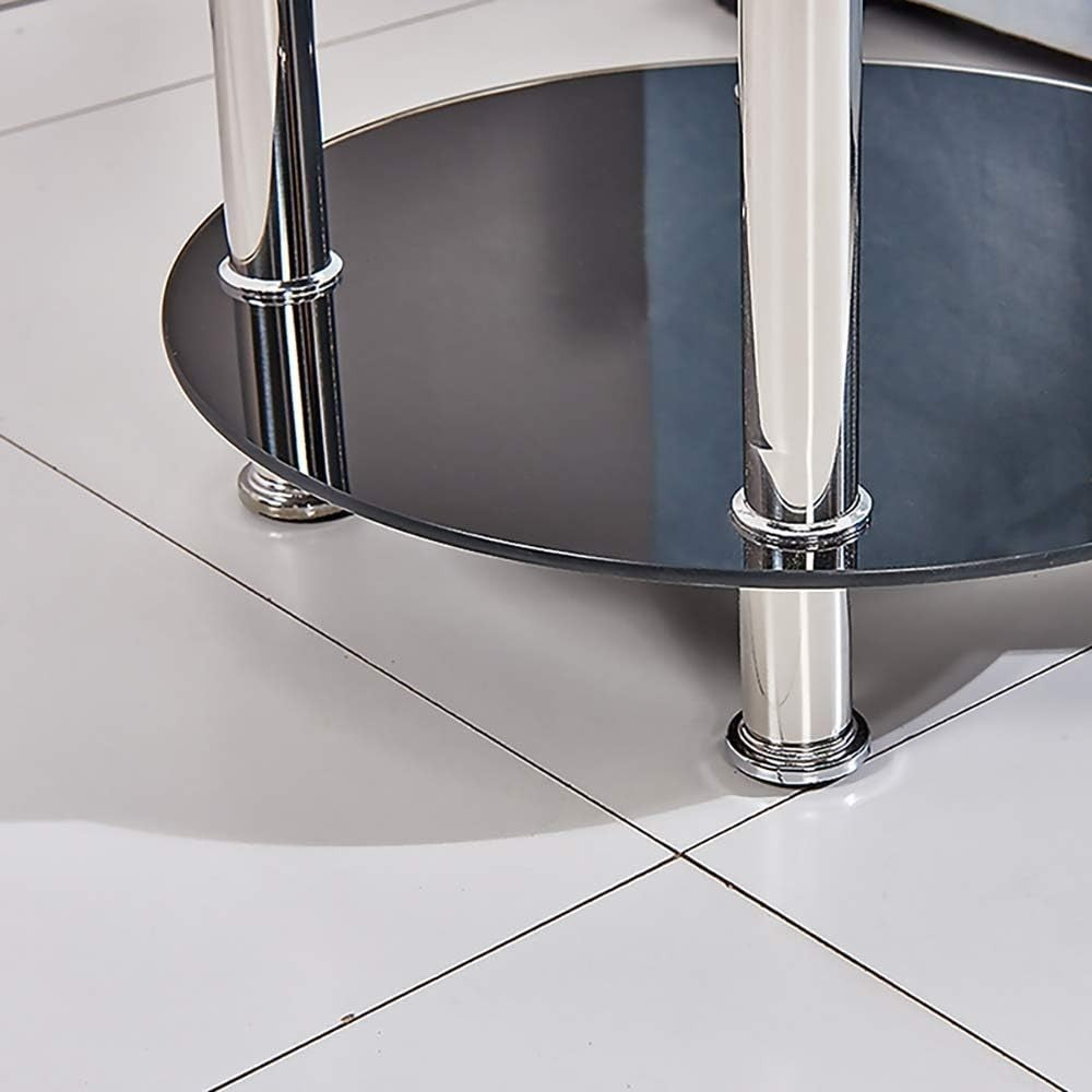 Set of 3 Glass Nesting Coffee Tables 2 Tiers Round/Rectangular Modern Chrome Leg