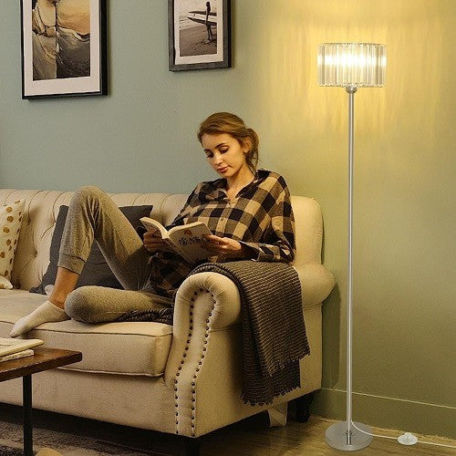 Crystal Floor Lamp Chrome Glass Shade Tall Standing Light Living Room