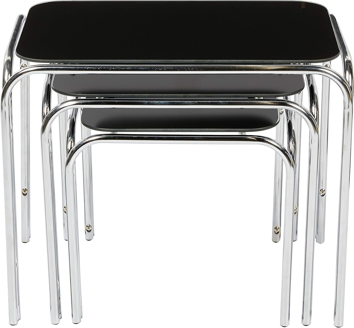 3pc Black Glass Nesting End Tables Set Modern Chrome Legs Living Room Furniture