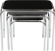 3pc Black Glass Nesting End Tables Set Modern Chrome Legs Living Room Furniture