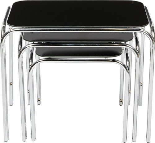 3pc Black Glass Nesting End Tables Set Modern Chrome Legs Living Room Furniture
