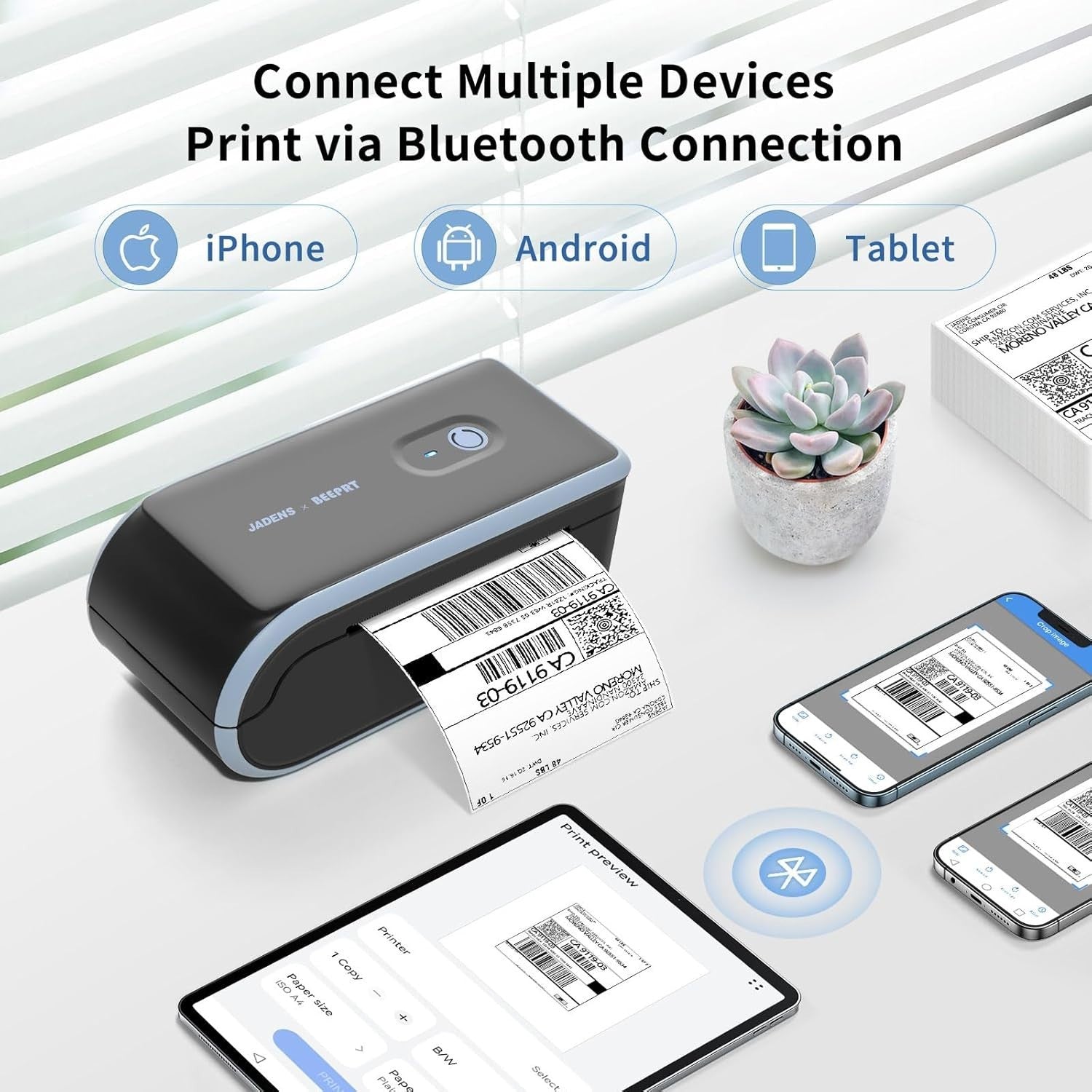 Portable Wireless Shipping Label Printer Blue | 4x6 Thermal, Bluetooth