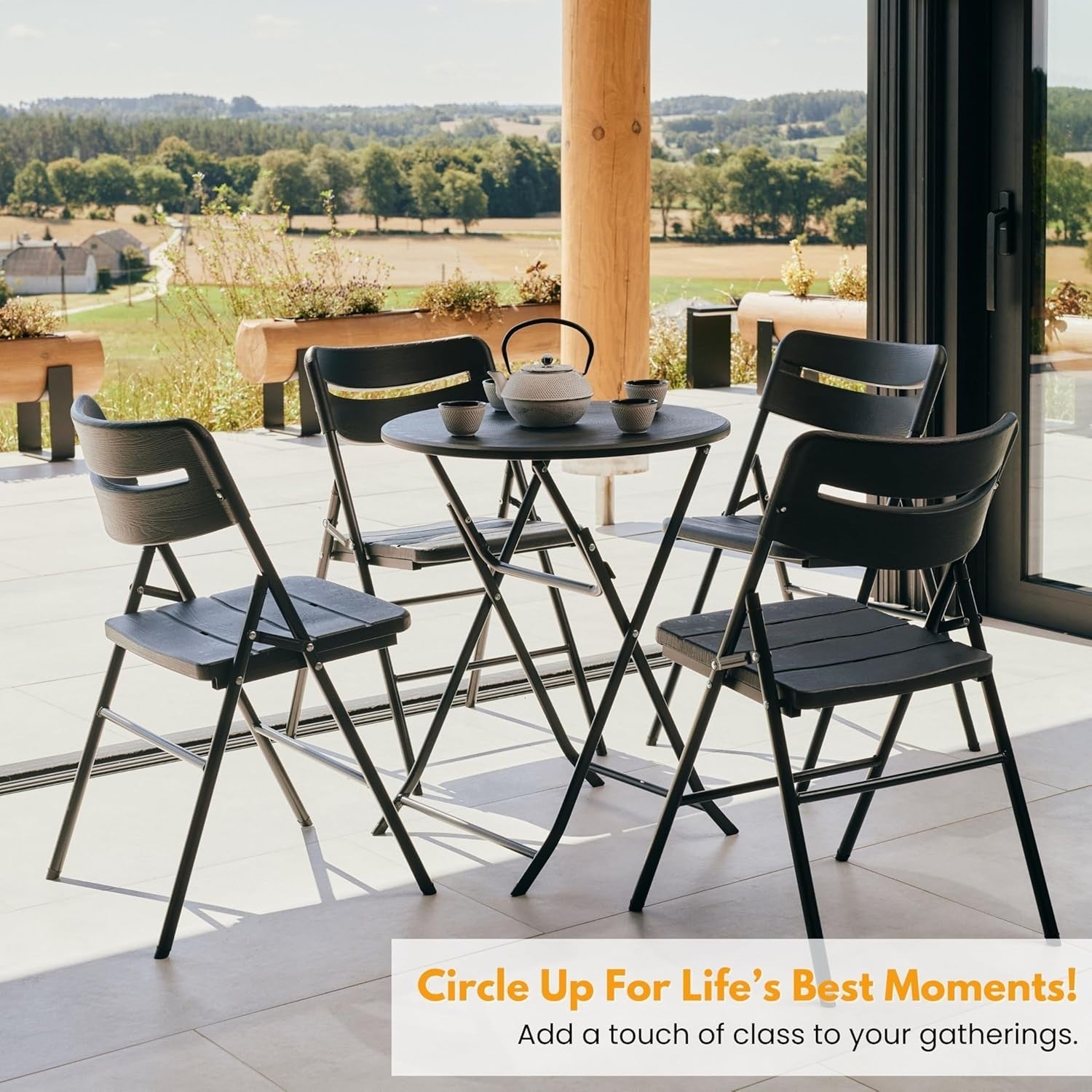 Round Folding Table & 4 Chairs Set Outdoor Patio Garden Coffee Bistro