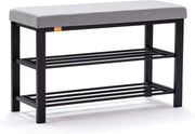 Light Grey Linen Shoe Storage Bench – 3-Tier Hallway Seat & Shoe Rack