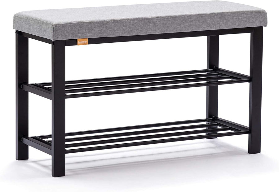 Light Grey Linen Shoe Storage Bench – 3-Tier Hallway Seat & Shoe Rack
