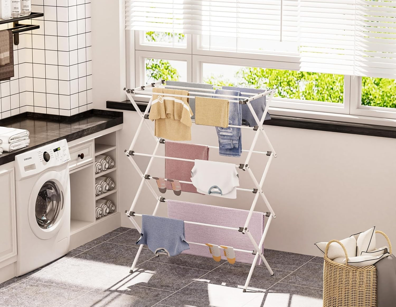 3 Tier Foldable Clothes Heavy Duty Laundry Drying Rack Indoor Outdoor
