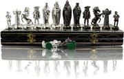 41cm Chrome Medieval Chess Set | Luxury Folding Board | Weighted Metal Pieces