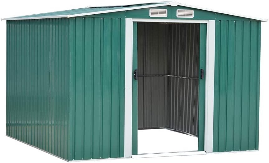 Outdoor Metal Garden Storage Shed Apex Roof 8x6FT Green