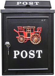 Wall Mounted Lockable Mailbox Black Steel Weatherproof Secure Post Box Outdoor