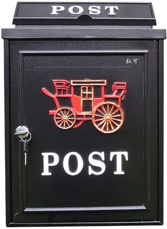 Wall Mounted Lockable Mailbox Black Steel Weatherproof Secure Post Box Outdoor