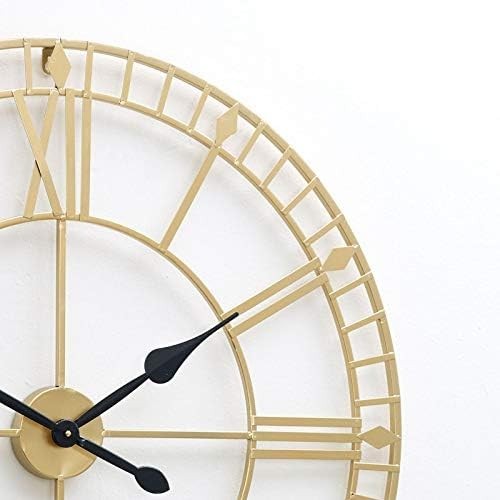 Large Gold Skeleton Wall Clock 80cm Vintage Roman Numerals Battery Powered
