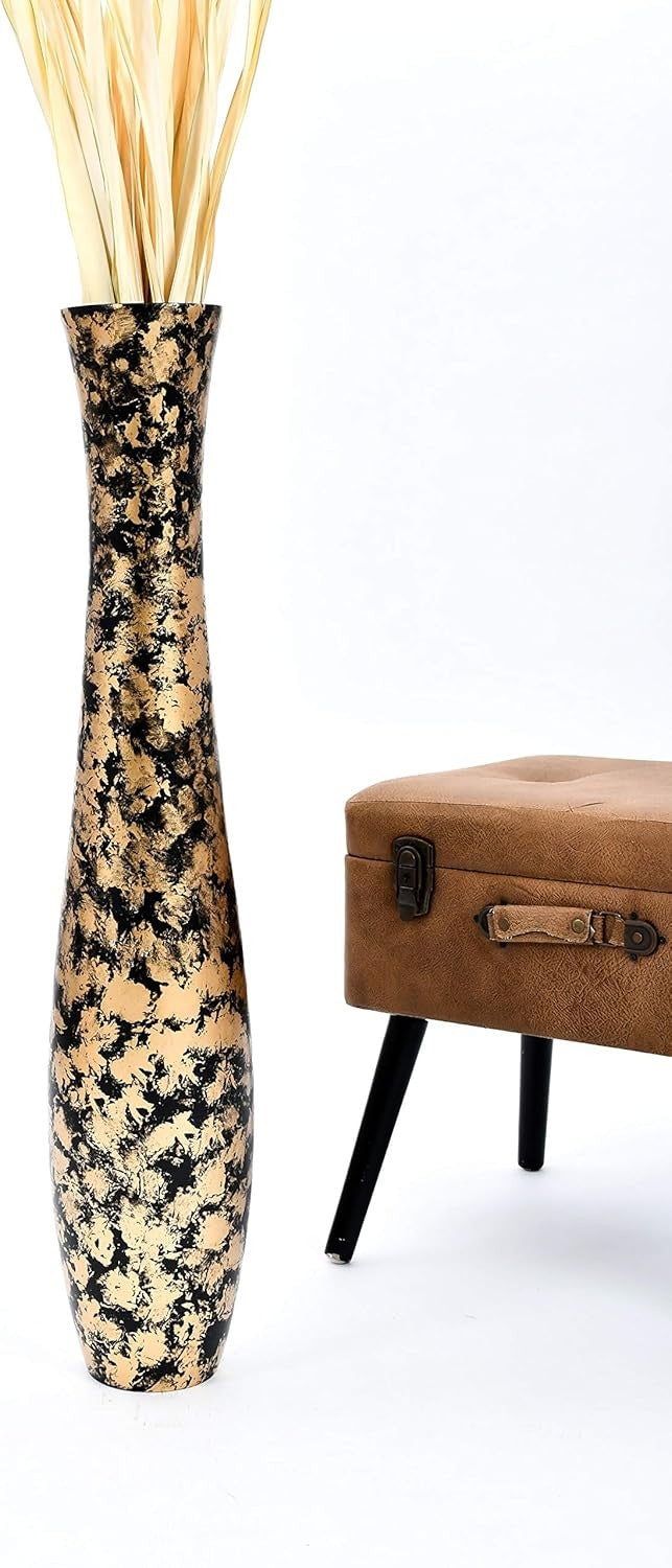 Large Gold Black Floor Vase 85cm Tall Wooden Decor for Pampas Grass