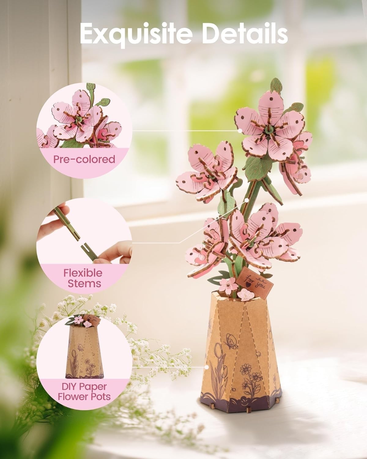 3D Wooden Flower Puzzle Sakura – DIY Craft Kit, Perfect Gift & Decor