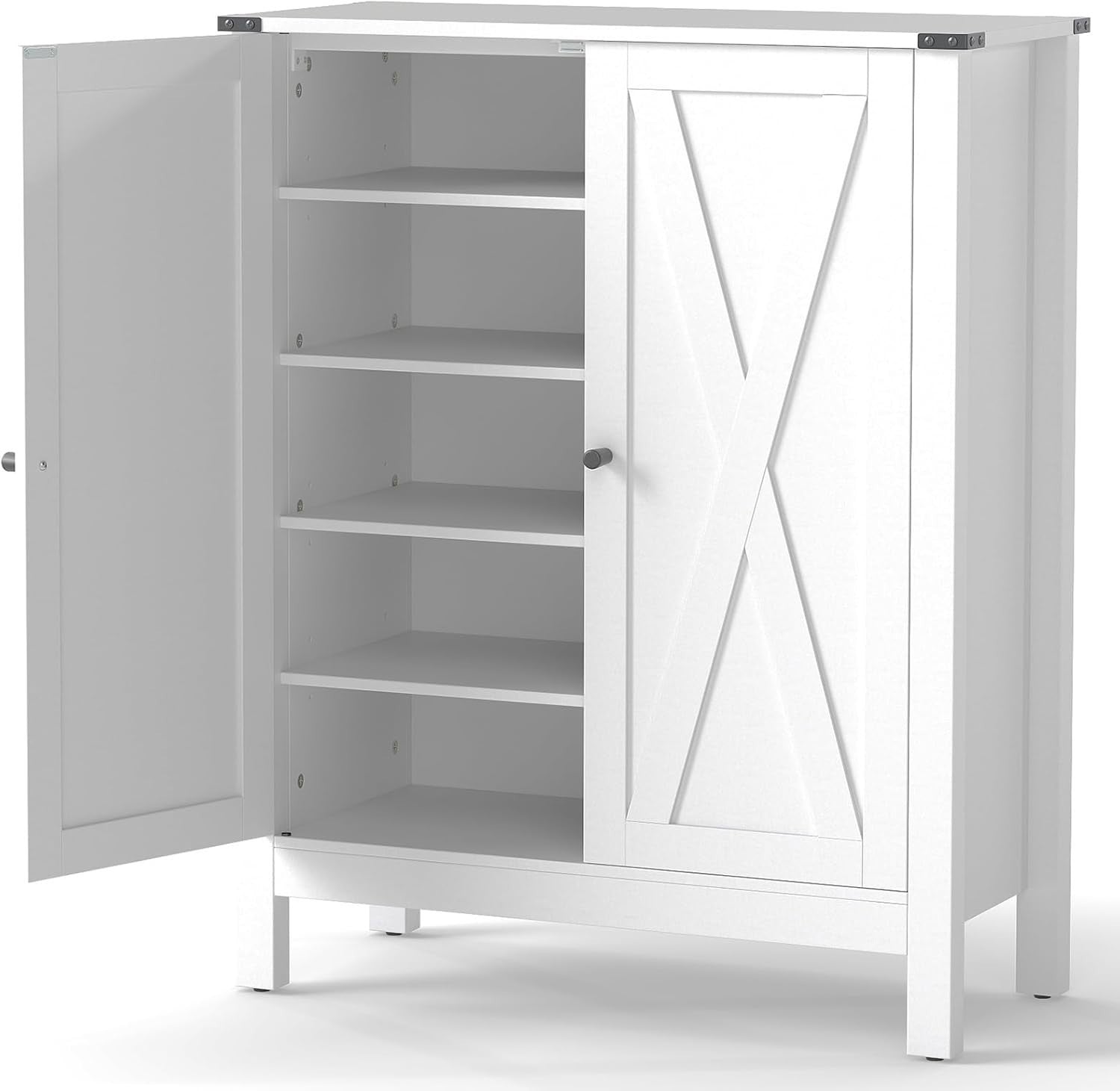 Adjustable 5-Shelf Wooden Shoe Cabinet with Magnetic Doors & Anti-Tip Safety