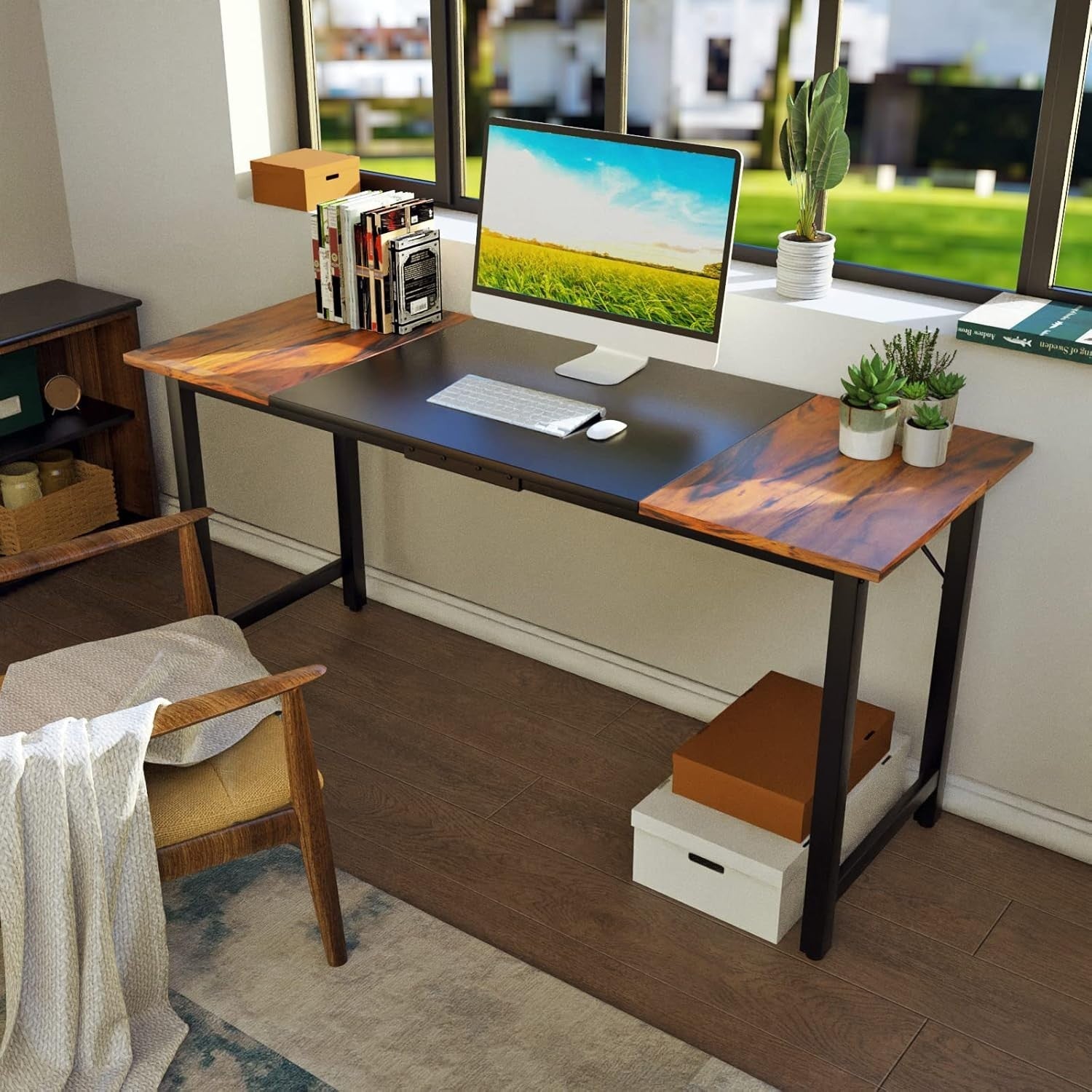 160x60cm Industrial Writing Desk Rustic Brown Office Table w/Metal Frame