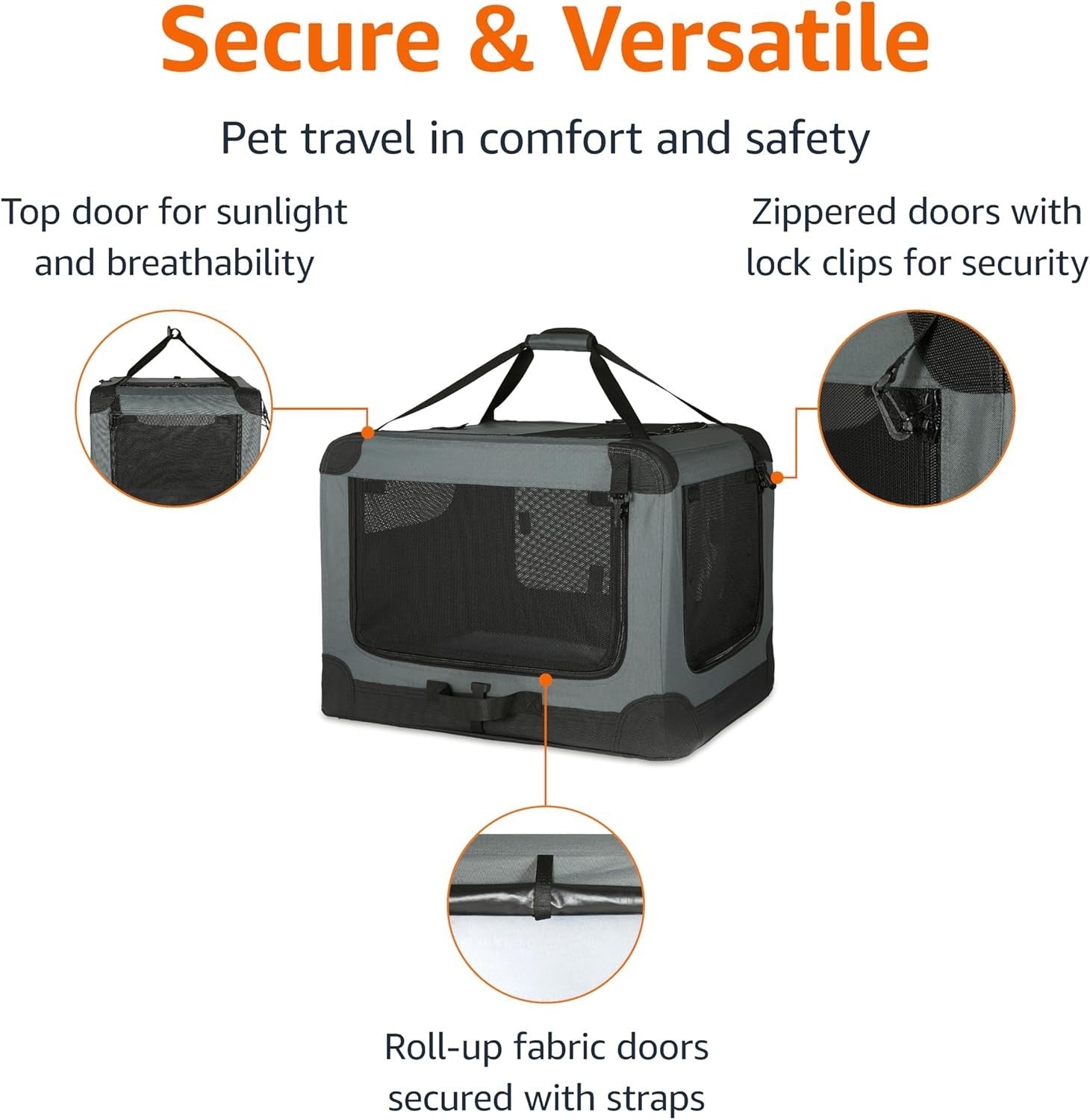 Medium Dog Cat Travel Crate Soft Folding Pet Carrier Cage 76x54x54cm Grey
