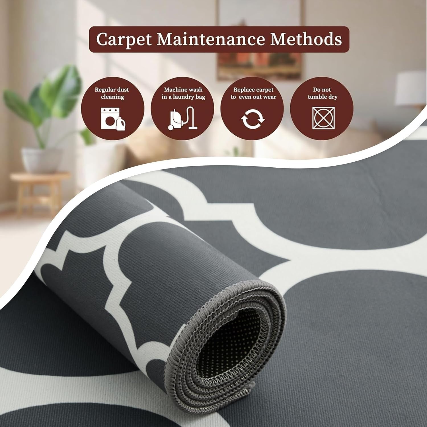 Grey White Runner Rug 80x300cm Non Slip Low Pile Hallway Geometric Carpet