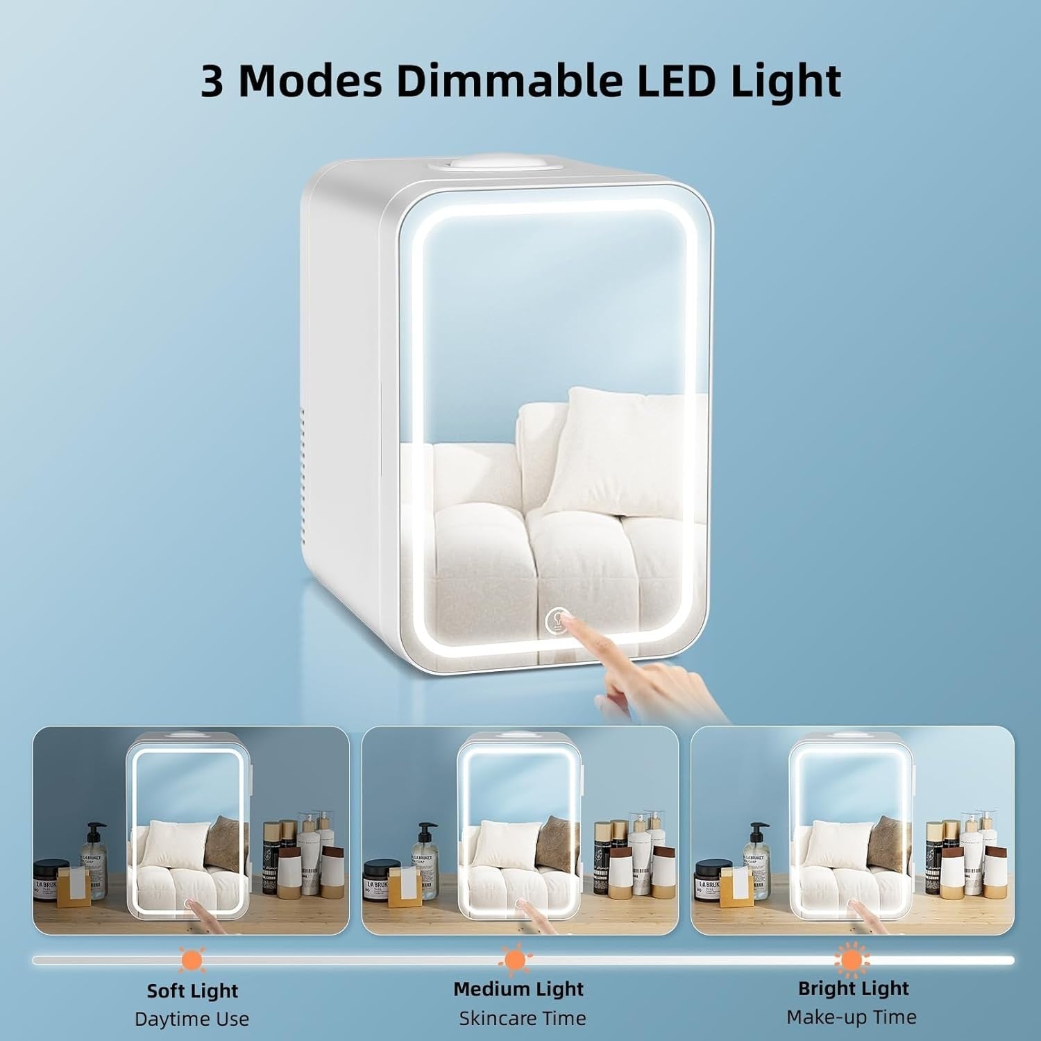 Portable Mini Skincare Fridge 8L LED Mirror AC/DC Bedroom Car Cooler