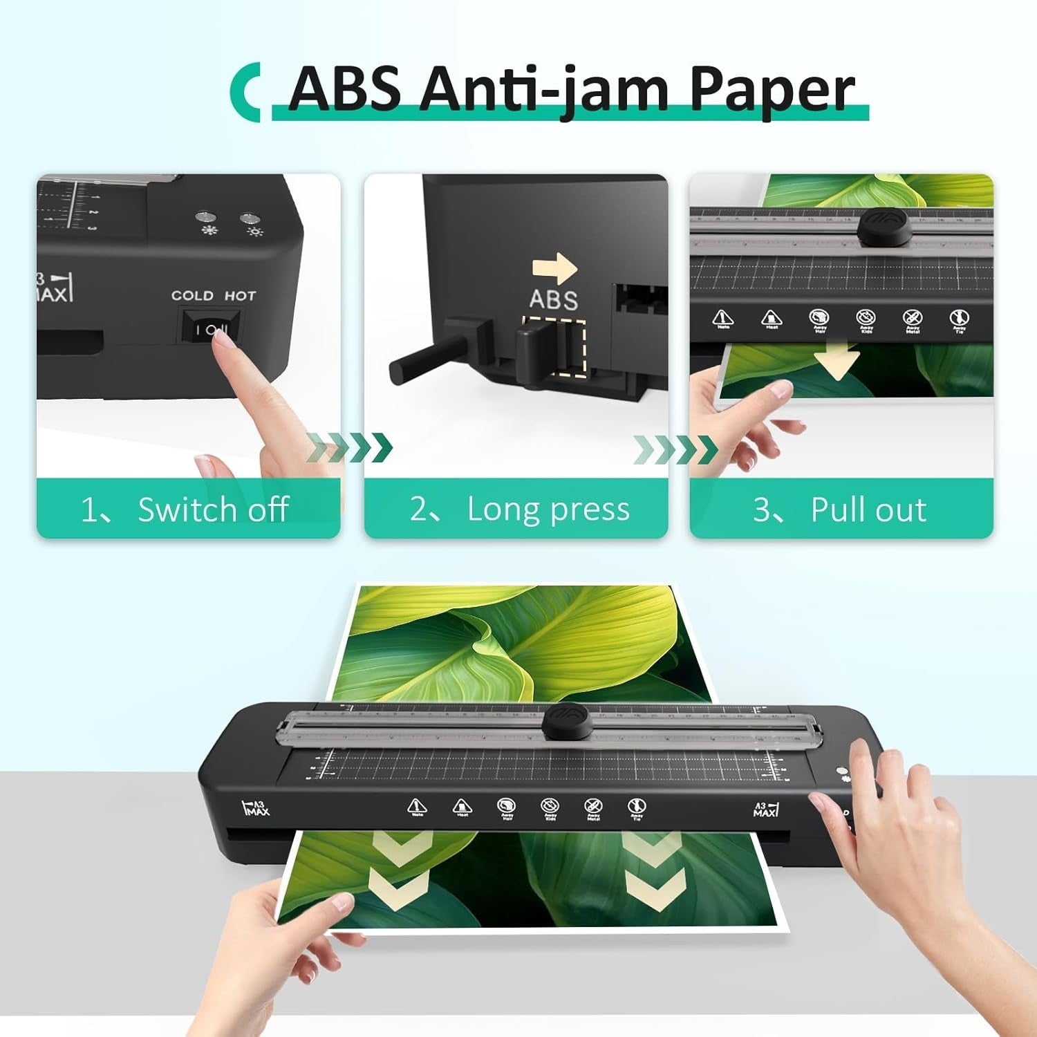 A3 Laminator Machine Hot Cold 5-in-1 Fast Warm Up Anti Jam + 30 Sheets