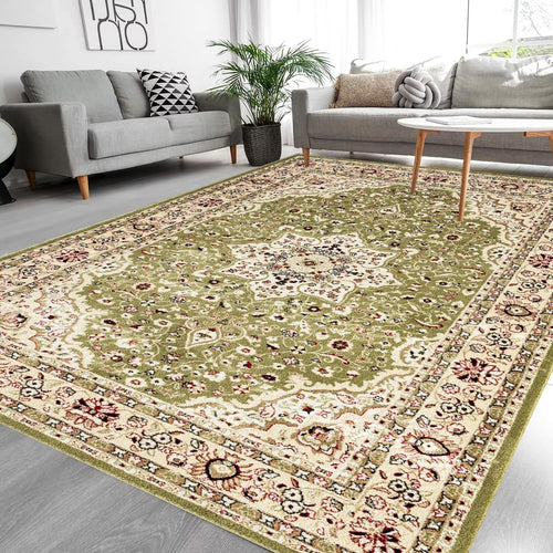 Green Floral Traditional Rug 120x170cm Soft Pile Non Slip Living Room Carpet