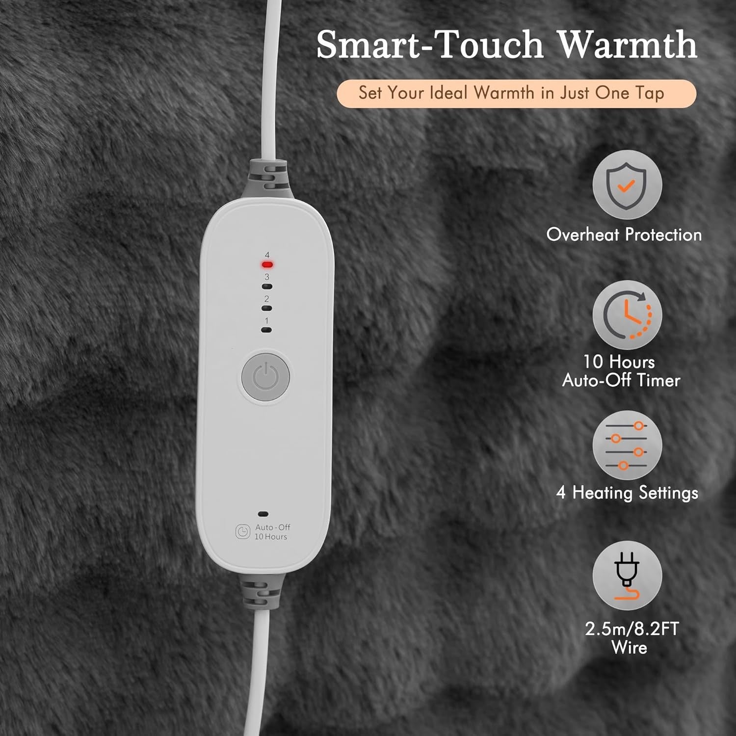 Electric Heated Throw Blanket 130x180cm Plush Fleece Fast Heat Auto Shut Off