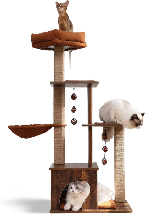 136cm Cat Tree Tower Wooden Condo Plush Perch Hammock Scratching Post