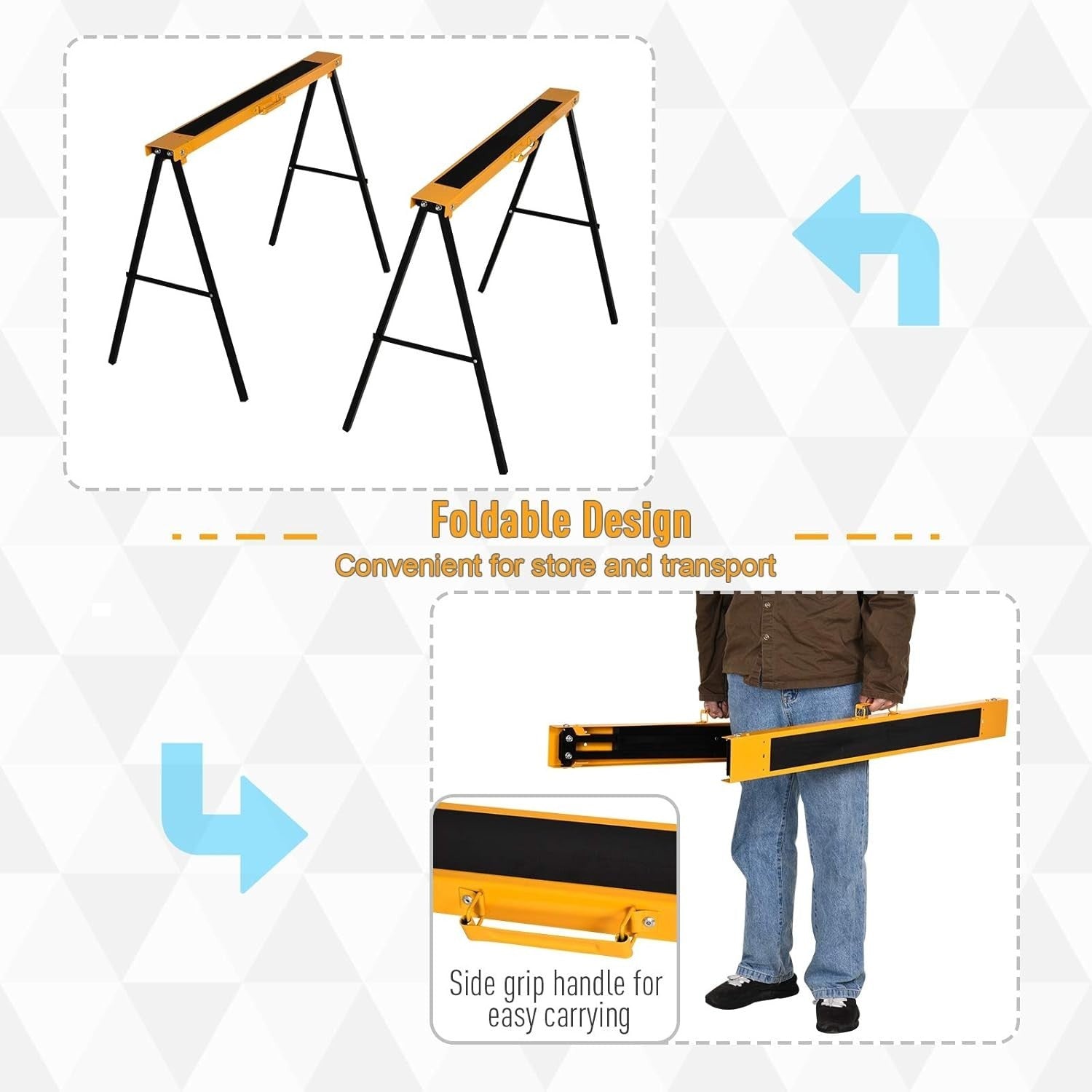2x Folding Sawhorse Workbench Set Metal Trestles Non-Slip EVA Surface 125kg