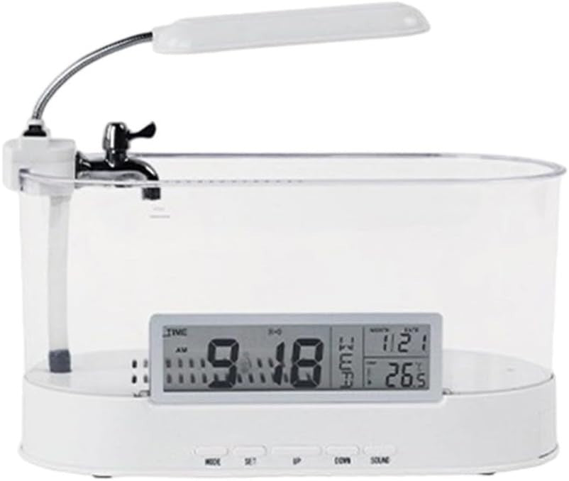 Compact LED Fish Tank Aquarium with Desk Lamp, Alarm Clock & Calendar