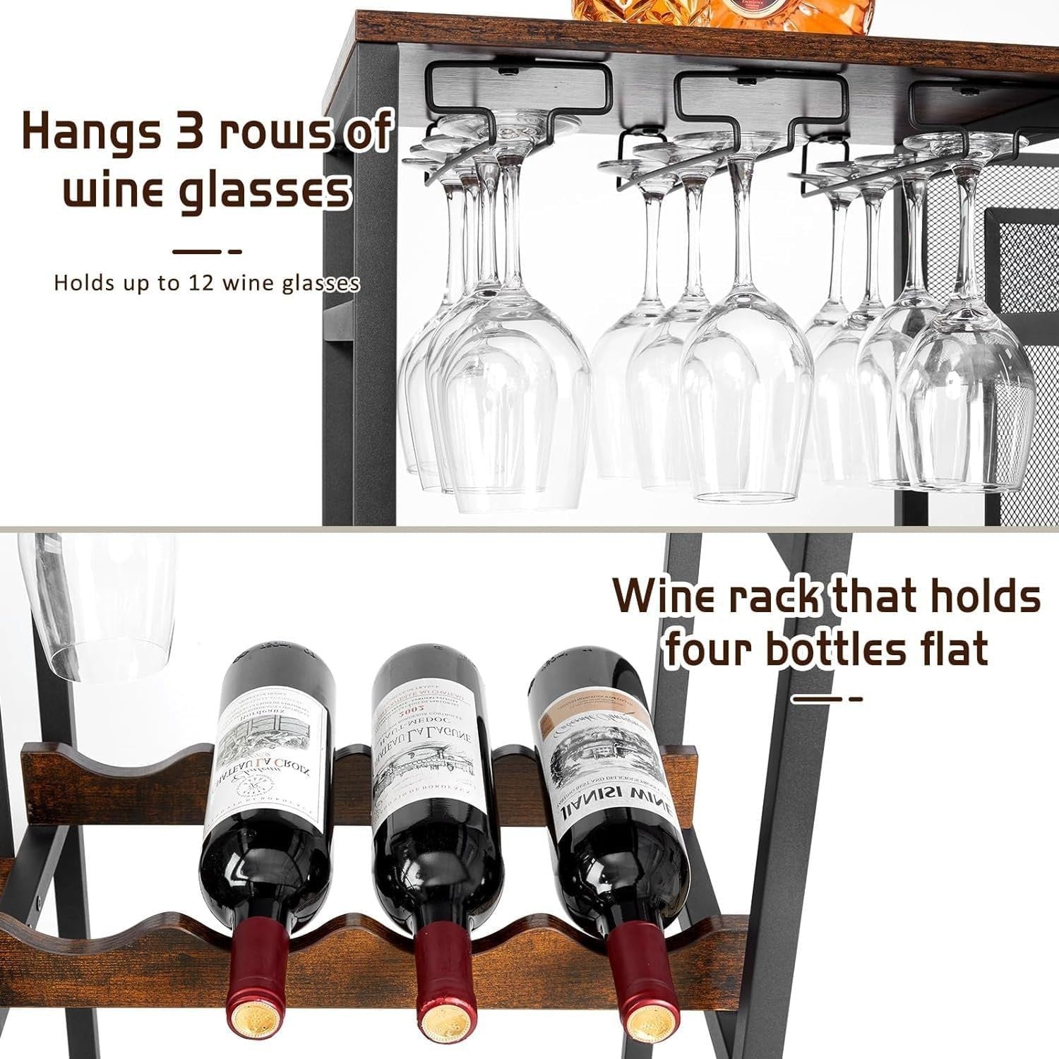 Free Standing Mini Bar Drinks Cabinet Wine Rack, 3-Tier Liquor Display