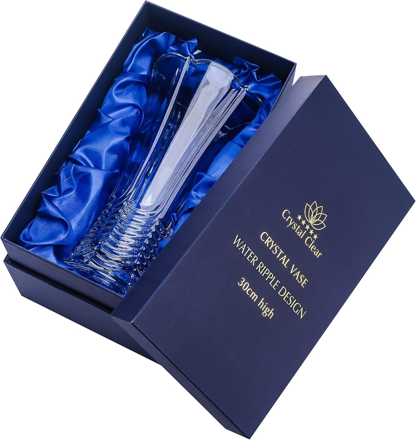 30cm Crystal Glass Flower Vase Tall Clear Ripple Design Wedding Centrepiece