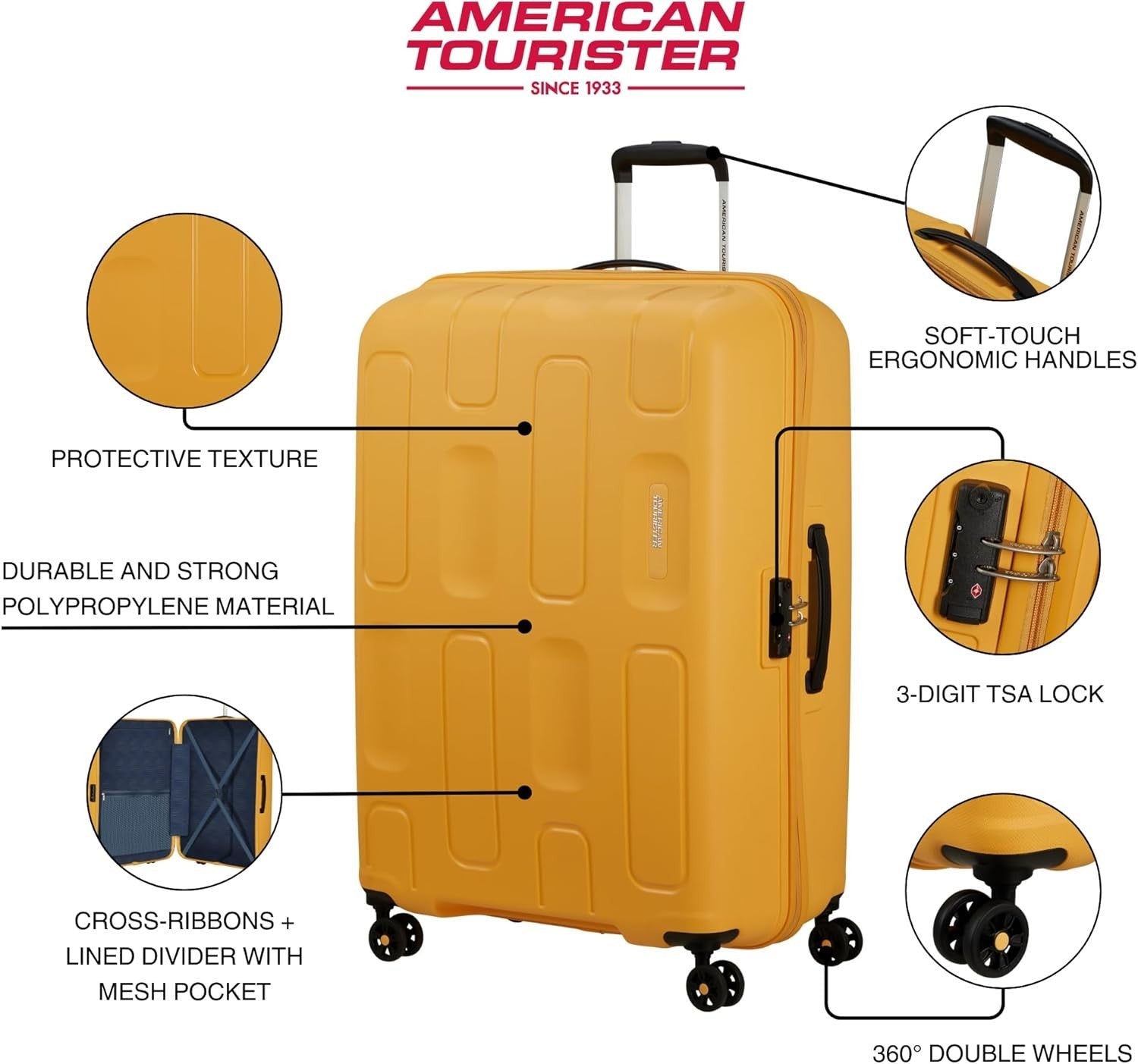 55cm Cabin Hard Shell Suitcase Lightweight 4 Spinner Wheels TSA Lock 32L