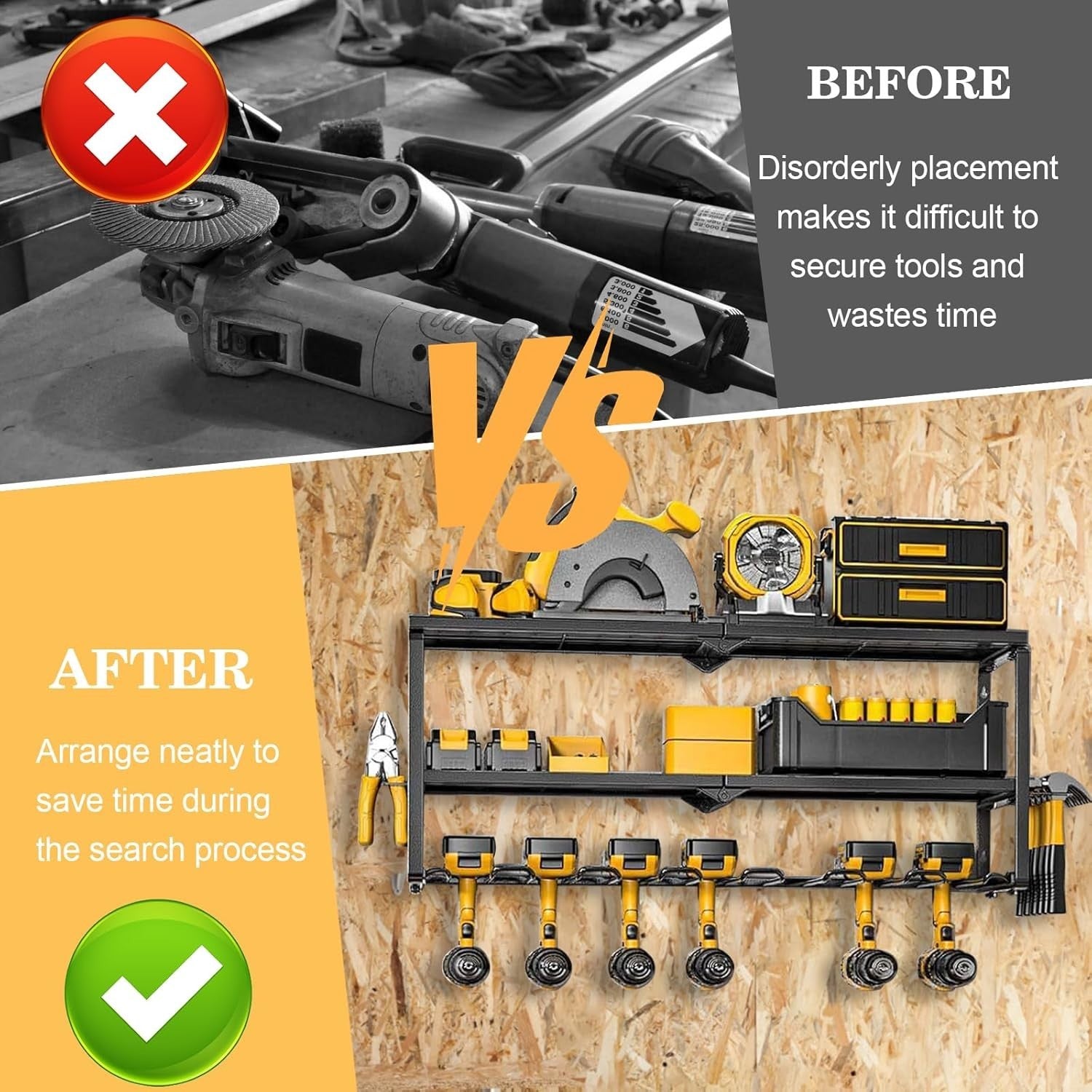 Wall Mount Power Tool Organizer 7 Drill Holders 3 Layers – 150Lbs Load