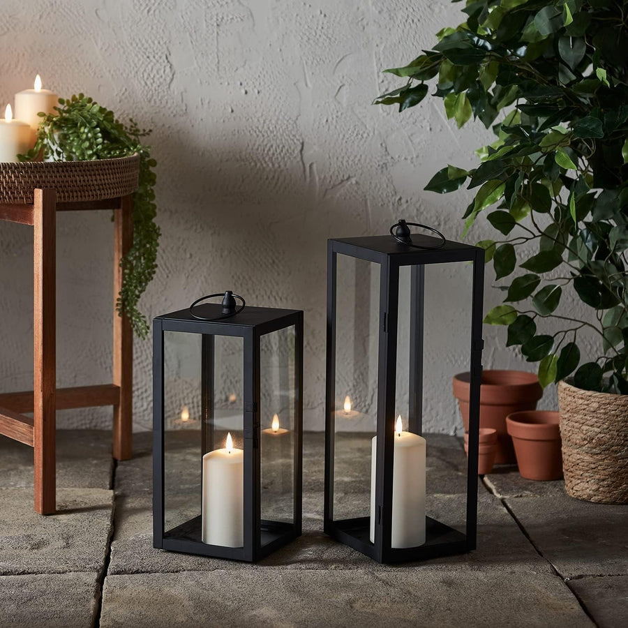 2 Pack Black Metal LED Candle Lanterns Outdoor