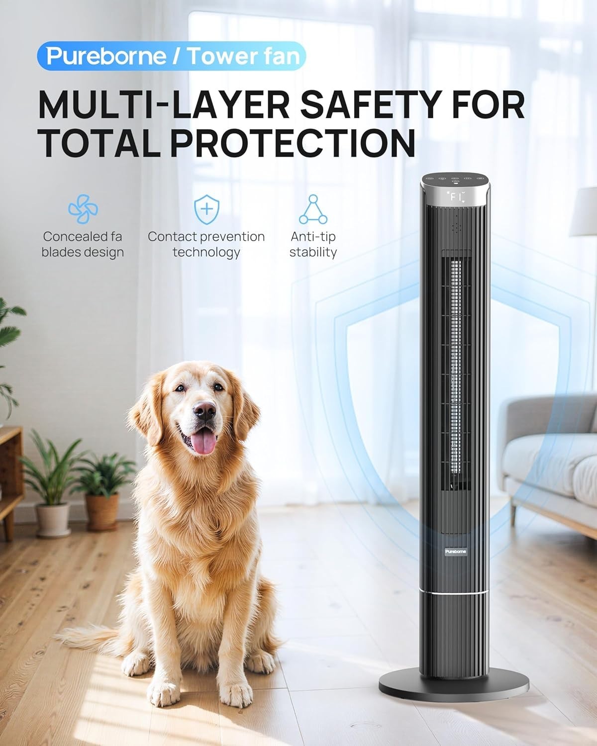 42" Smart Tower Fan with Remote & WiFi App Control 50W Quiet Cooling – Black
