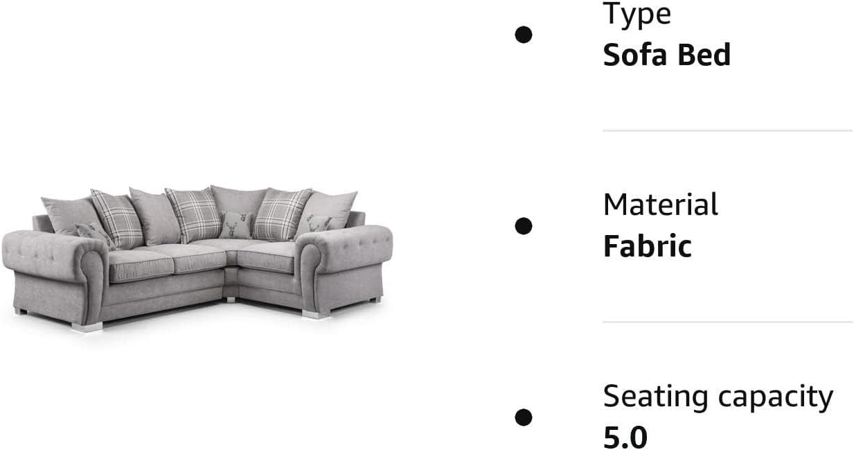 4 Seater Grey Fabric 2C1 Right Hand Corner Sofa with Plush Cushions