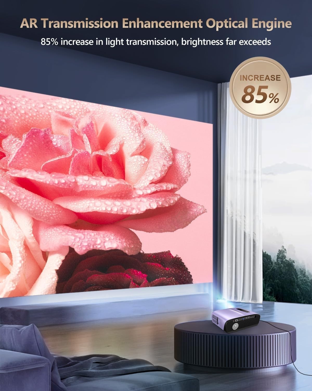 Smart 4K Projector 1800 ANSI Lumens WiFi 6 Android TV HDR Bluetooth Zoom