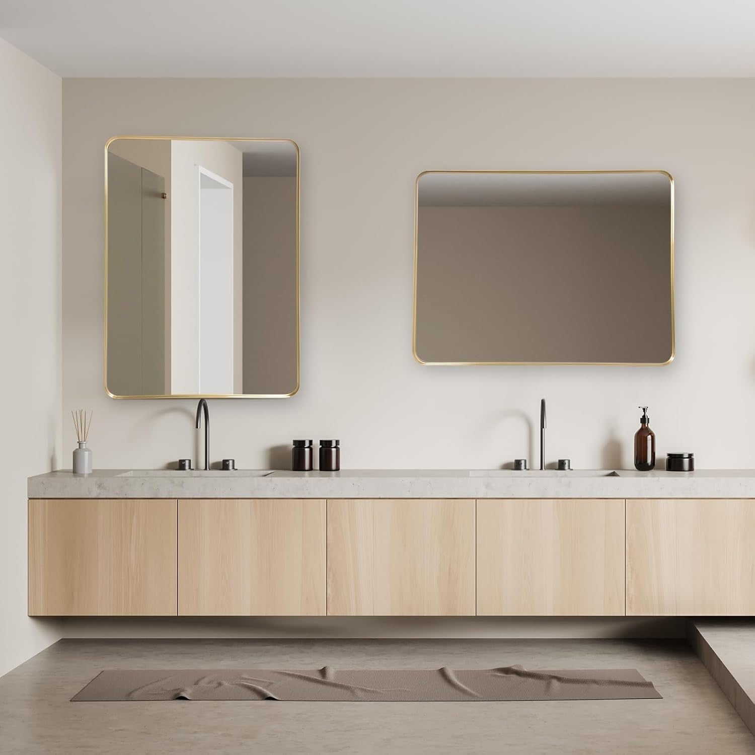 Gold Wall Vanity Mirror 60x90 cm Metal Frame, Shatterproof, Horizontal & Vertica