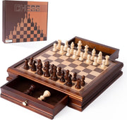 12.8" Magnetic Wooden Chess Set with Storage Drawers Luxury Board Game