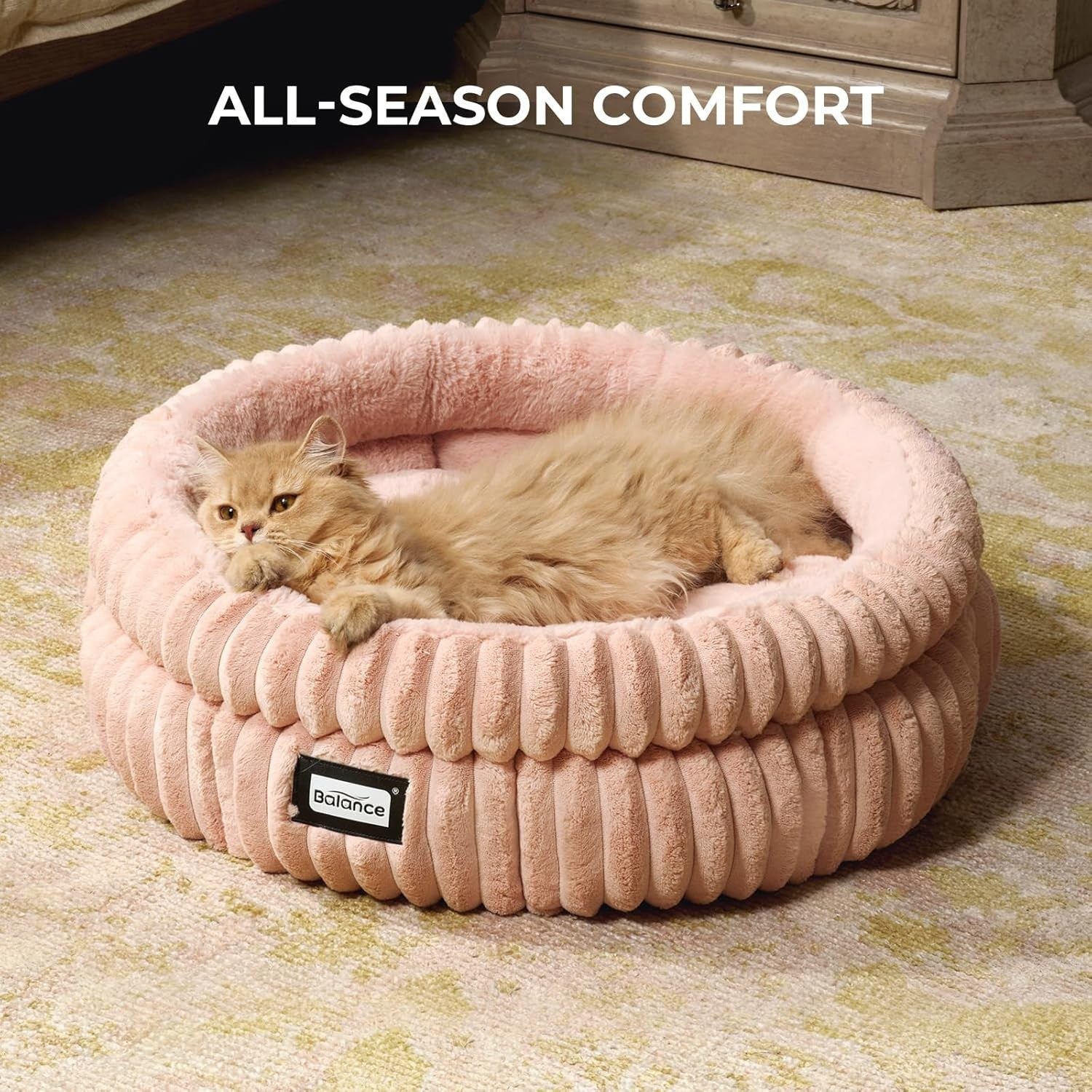 Round Plush Cat Bed 50cm Washable Faux Fur Kitten Puppy Bed Non Slip