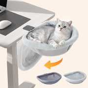 Adjustable Cat Desk Bed Faux Fur Clamp On Kitty Hammock Light Gray