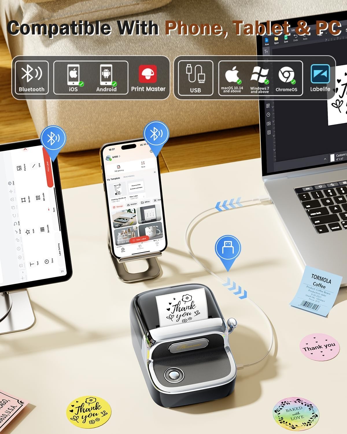 Phomemo M150 Label Maker Machine Bluetooth Thermal Sticker Printer