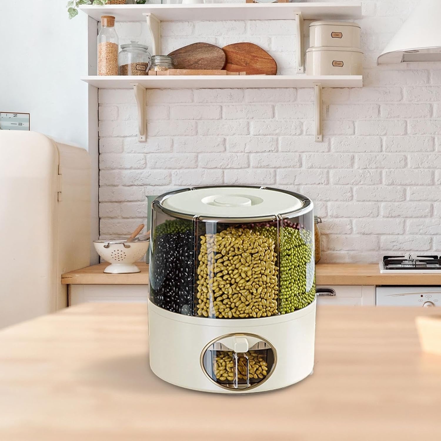 360° Rotating Grain Storage Container 6 Compartment Rice Dispenser