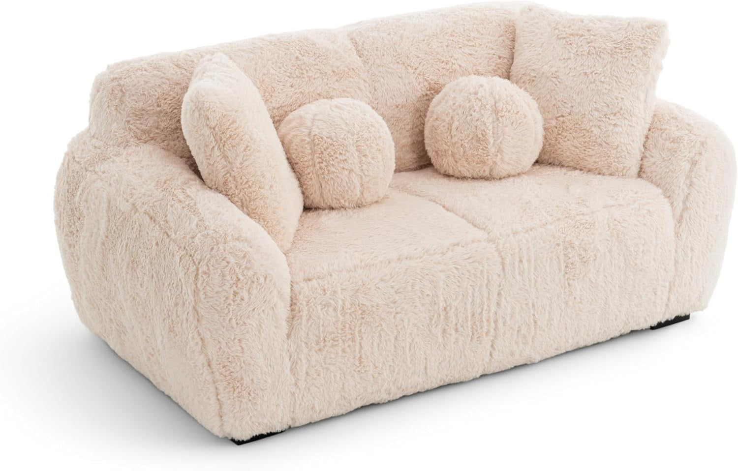 Cream 5 Seater Fluffy Sofa Set Deep Plush Cushions Comfy Lounge Suite