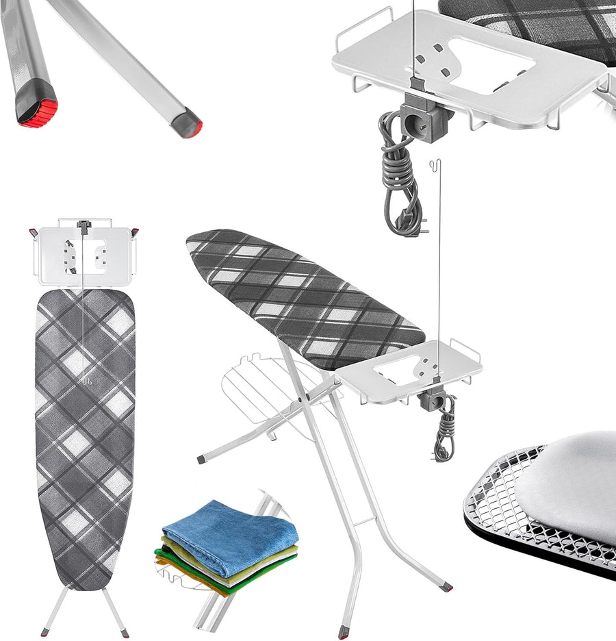 Extra Wide Steam Ironing Board Height Adjustable with Iron Rest Socket